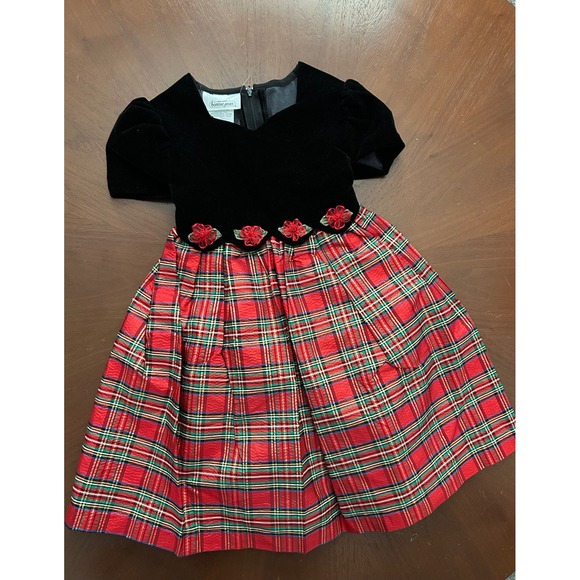 Bonnie Jean Other - Vintage Bonnie‎ Jean Girls Black Velvet Red Plaid Holiday Christmas Dress Size 4
